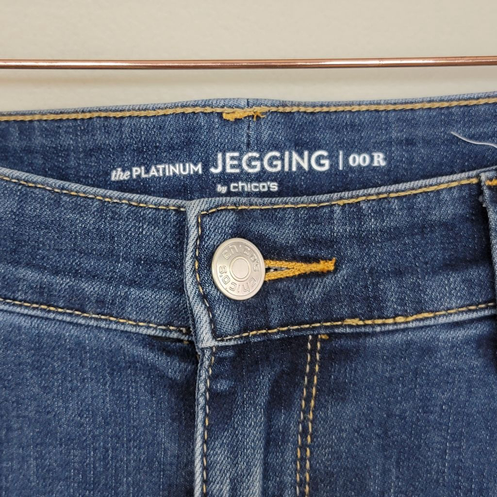 Chico's 00 2 Platinum Skinny Jeans Jeggings Velvet Patch Medium Blue Mid Rise - Picture 4 of 12